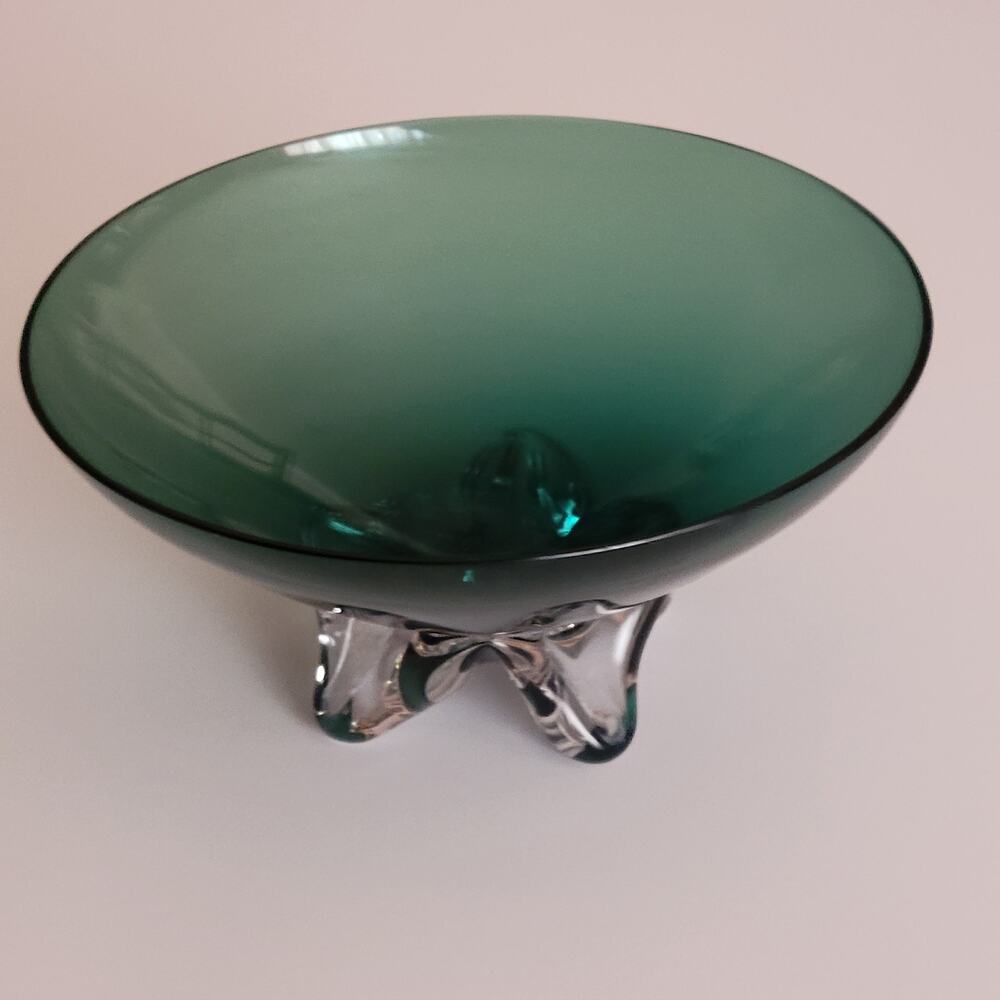 Vintage Glass Killarney Green Footed Bowl Candy Dish “Swedish Modern Crystal"